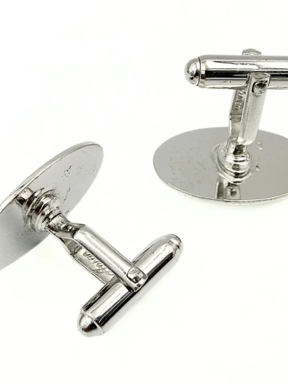 Anson Signed Art Deco Style MCM Silver Plated Rhinestones Minimalist Cufflinks